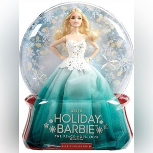 Mattel Barbie 2016 Holiday Fashion Doll Peace Hope Love  NRFB Globe Shape Box
